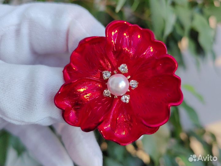 Брошь цветок Красный мак