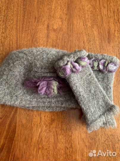 Шапка женская, вареная шерсть и митинки