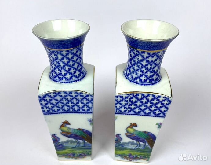 Старинные парные вазы, фарфор, роспись, Англия