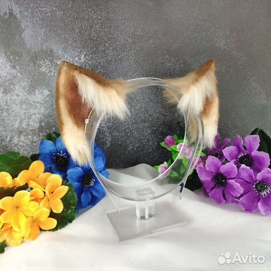 Бежевые кошачьи ушки на ободке