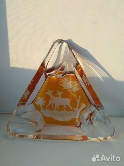 Пепельница хрусталь с янтарём, Польша, винтаж