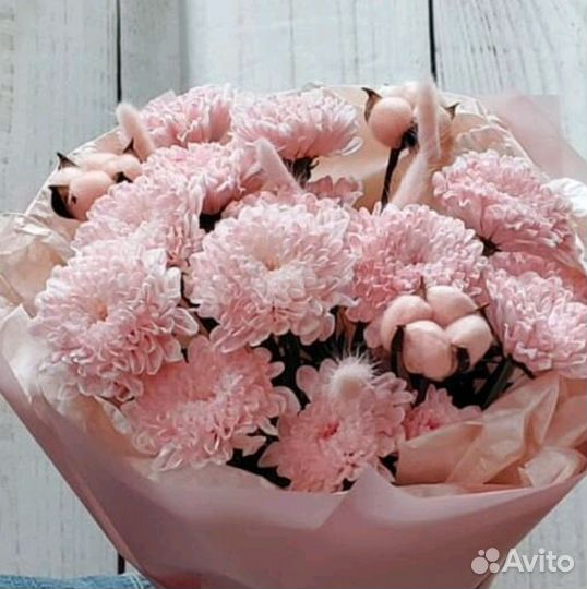 Хризантема Кустовая и хлопок Букет Доставка