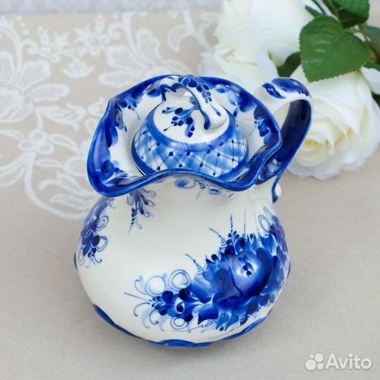 Кувшин 'Утро', гжель, фарфор, 18х16 см