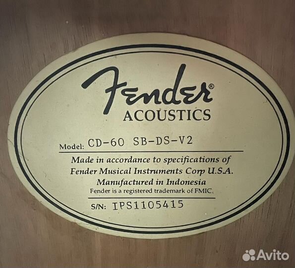 Акустическая гитара Fender CD-60 SB-DS-V2/ (Н)