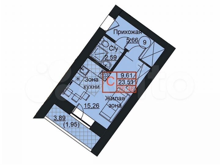 Квартира-студия, 25,5 м², 19/20 эт.
