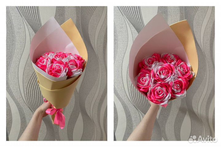 Букет роз из атласных лент