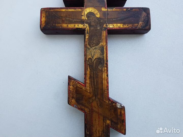 Икона - Крест Распятие Христово. Живопись, золото
