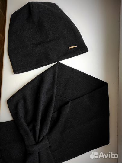 Комплект шапка шарф женский чёрный