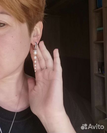 Длинные серьги с жемчугом Swarovski