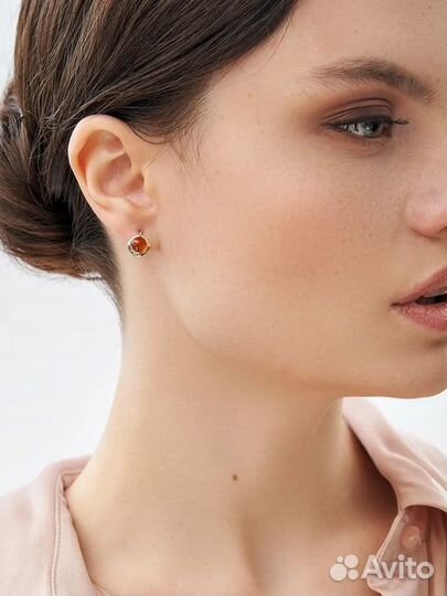 Серебряные Серьги Женские с Натуральным Янтарем