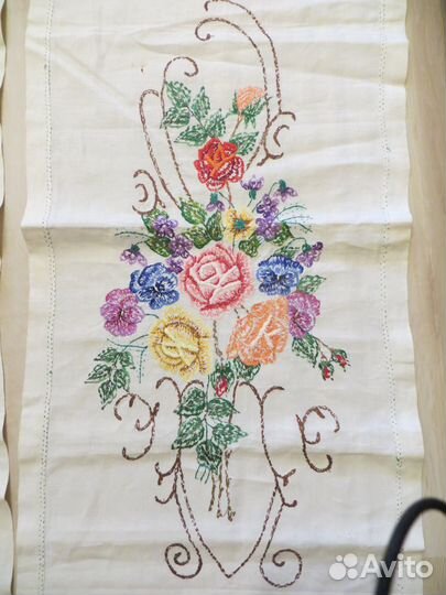 Шторы льняные 2 шт, ручная вышивка,послевоенные