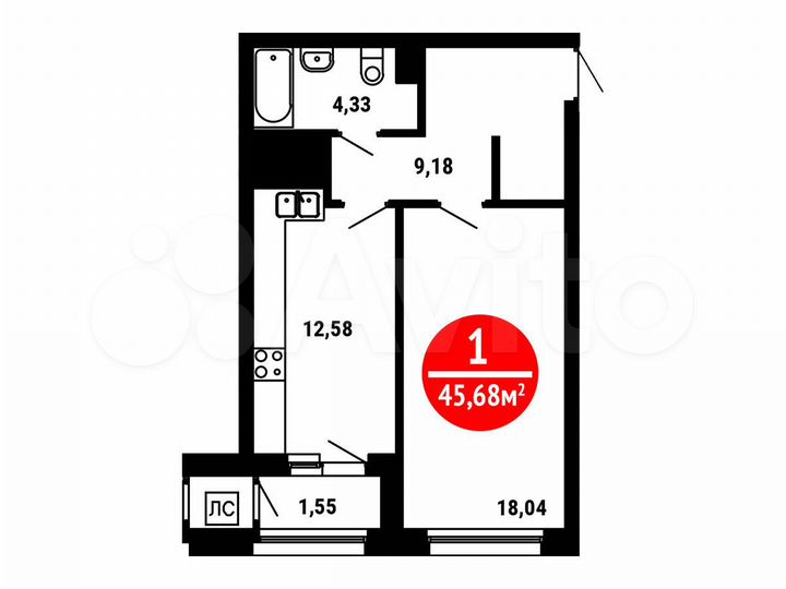 1-к. квартира, 45,7 м², 24/25 эт.