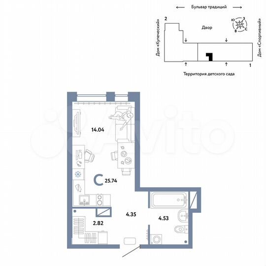 Квартира-студия, 25,7 м², 5/15 эт.