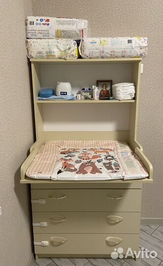 Пеленальный комод с полочками+коврик+кокон