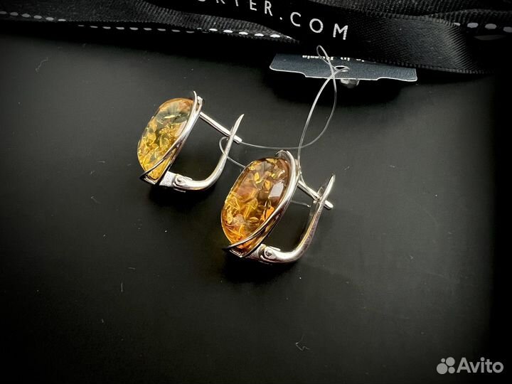 Серьги серебро с янтарем