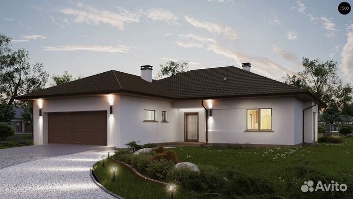 Проект блочного дома с гаражом 170м2. Микеа