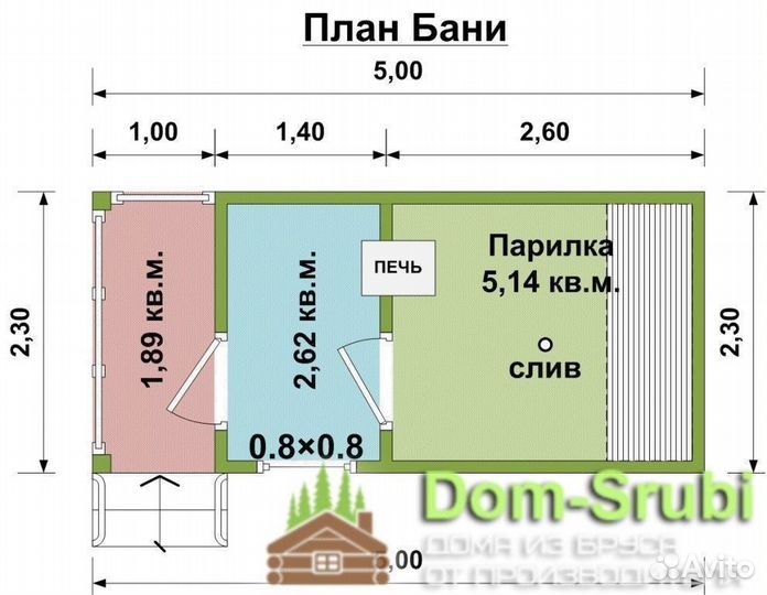 Новая Ладога-Мобильная баня из бруса бм-3 (2.30х5)