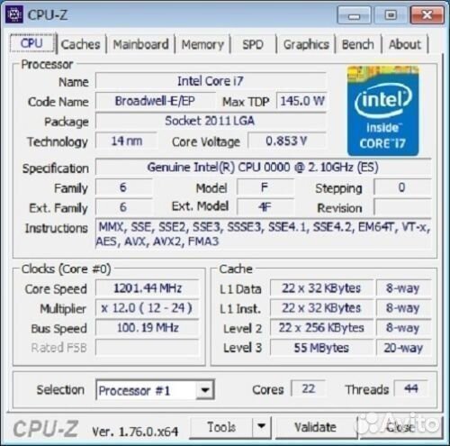 Intel Xeon E5-2699v4 ES CPU 2.1-2.6GHz 22-Core