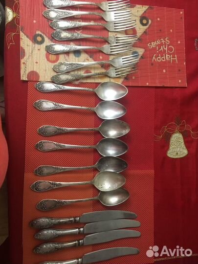 Набор мельхиоровой посуды ложки вилки ножи