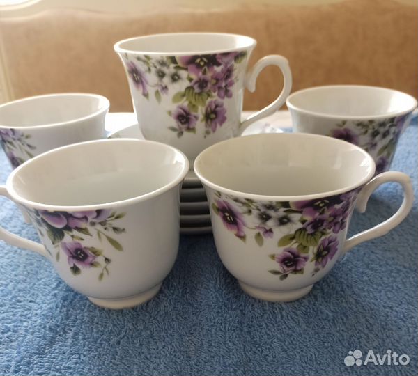 Чашка с блюдцем сервиз белый на 5 человек