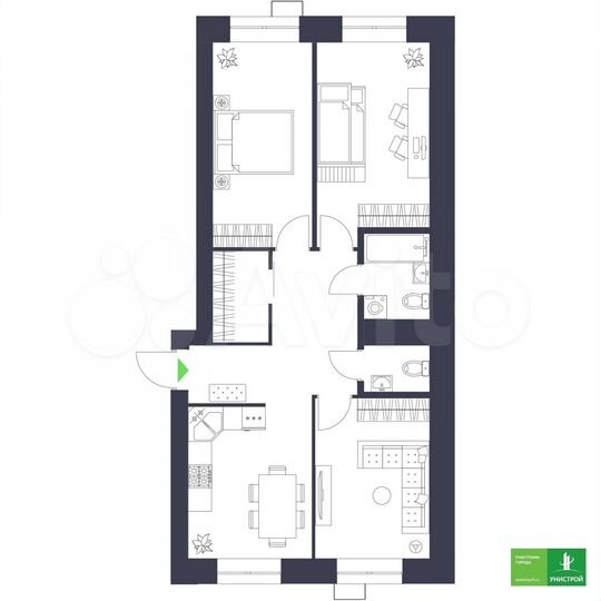3-к. квартира, 74 м², 2/9 эт.