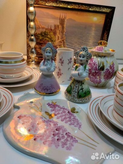 Посуда СССР, сырная доска, фарфоровые статуэтки