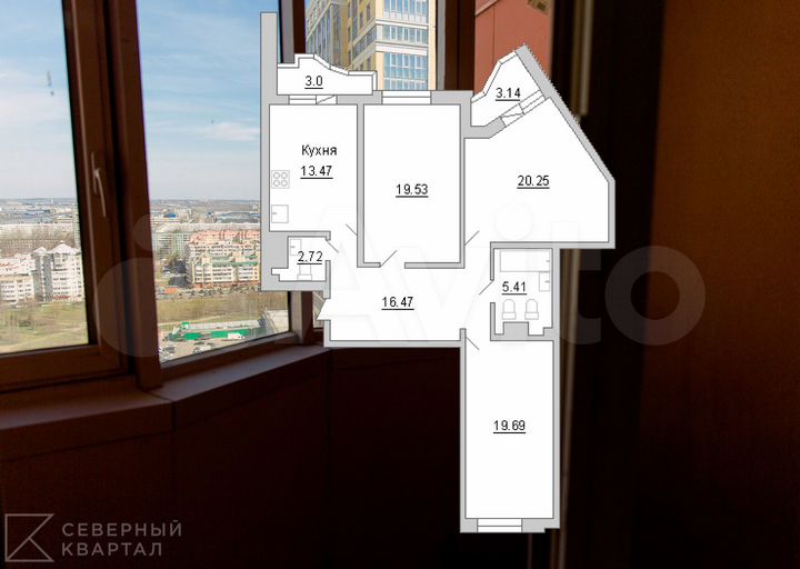 3-к. квартира, 99,7 м², 16/22 эт.