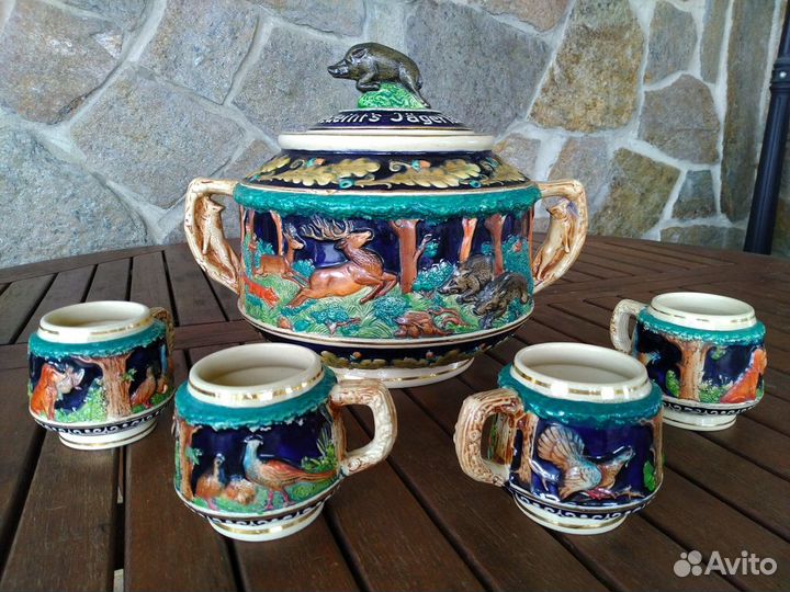 Крюшонница супница антикварная и 4 чашки Германия