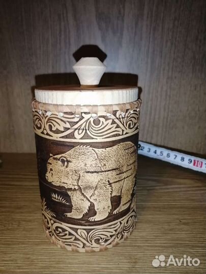 Контейнер для хранения, туесок из бересты-Медведь