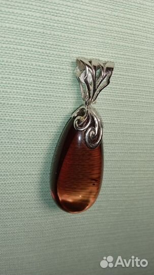 Кулон янтарь серебро 