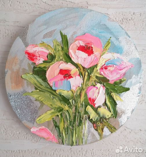 Круглая картина маслом поталь мастихин