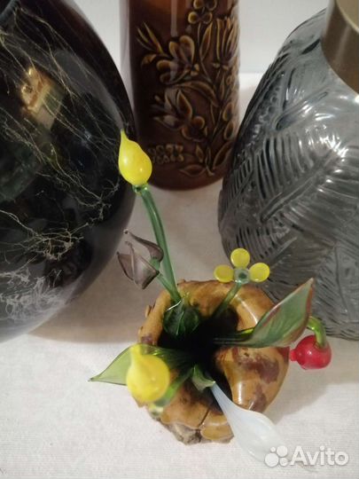 Вазы стеклянные цветы корзина интерьерные