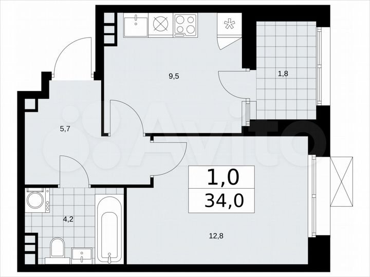 1-к. квартира, 34 м², 4/21 эт.