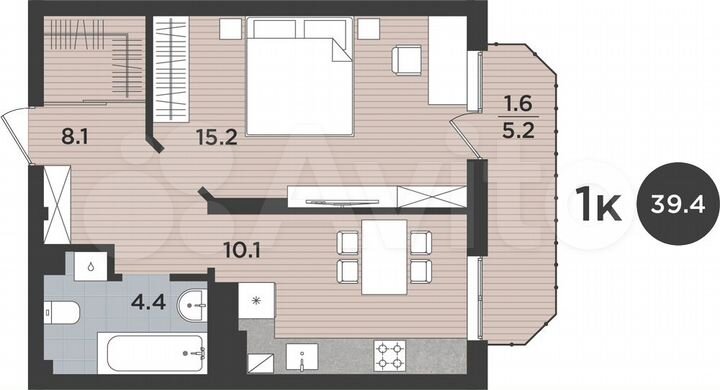 1-к. квартира, 39,4 м², 2/9 эт.