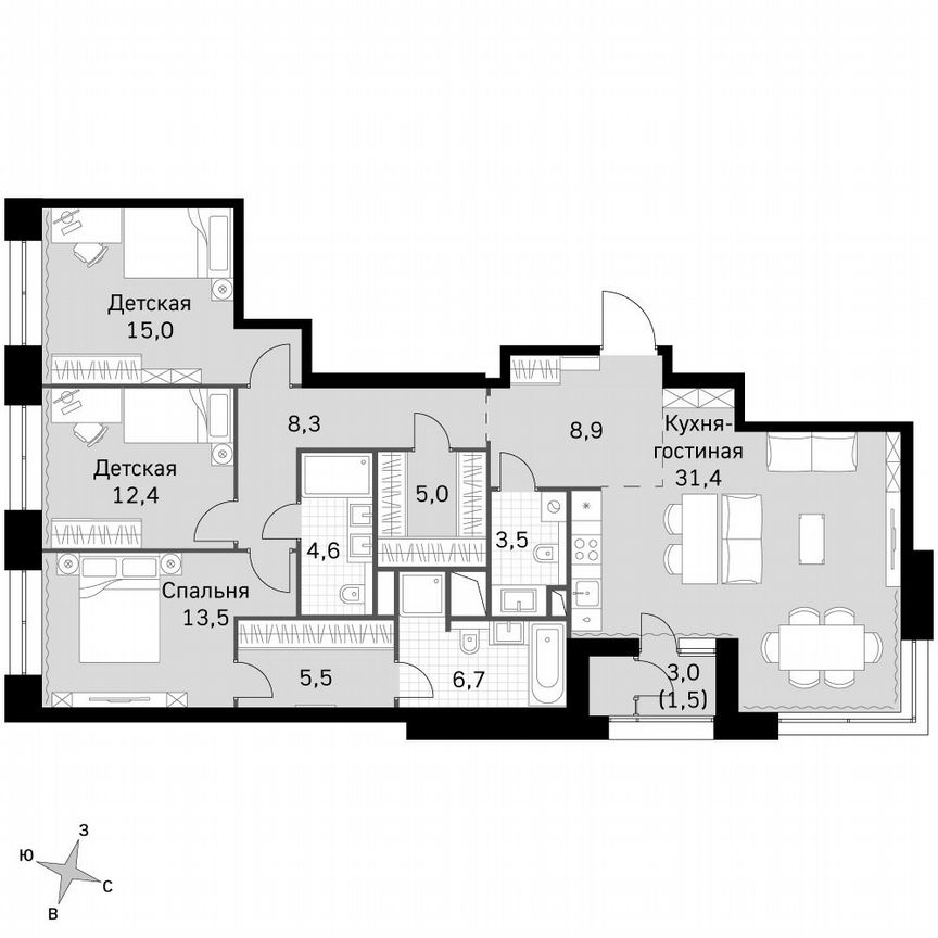 3-к. квартира, 116,4 м², 30/30 эт.