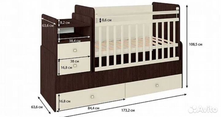 Детская кроватка трансформер с маятником
