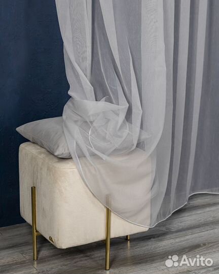 Тюль Бамбук серый готовый на окна пошив