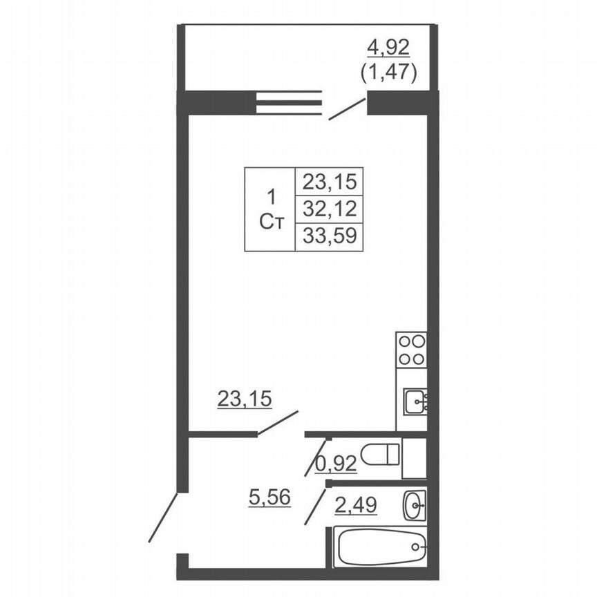 Квартира-студия, 33,6 м², 16/16 эт.