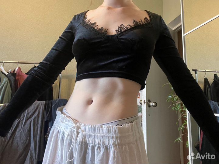 Готический топ с рукавами бархатный S-M