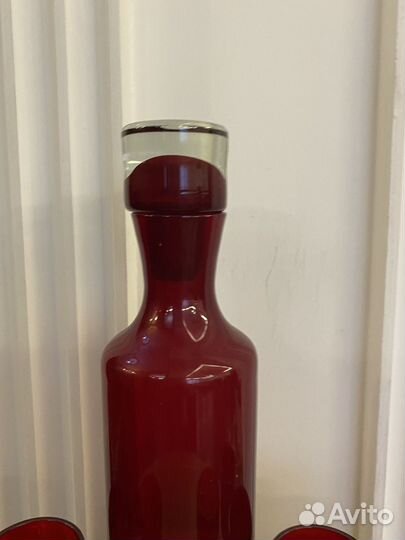 Графин штоф с рюмками красное рубиновое стекло