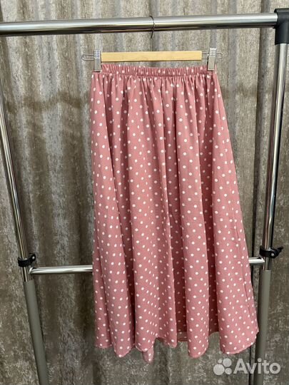 Платье солнце розовое в горошек в стиле 60х