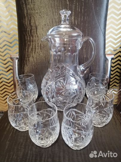 Хрустальный кувшин с крышкой+6 стаканов