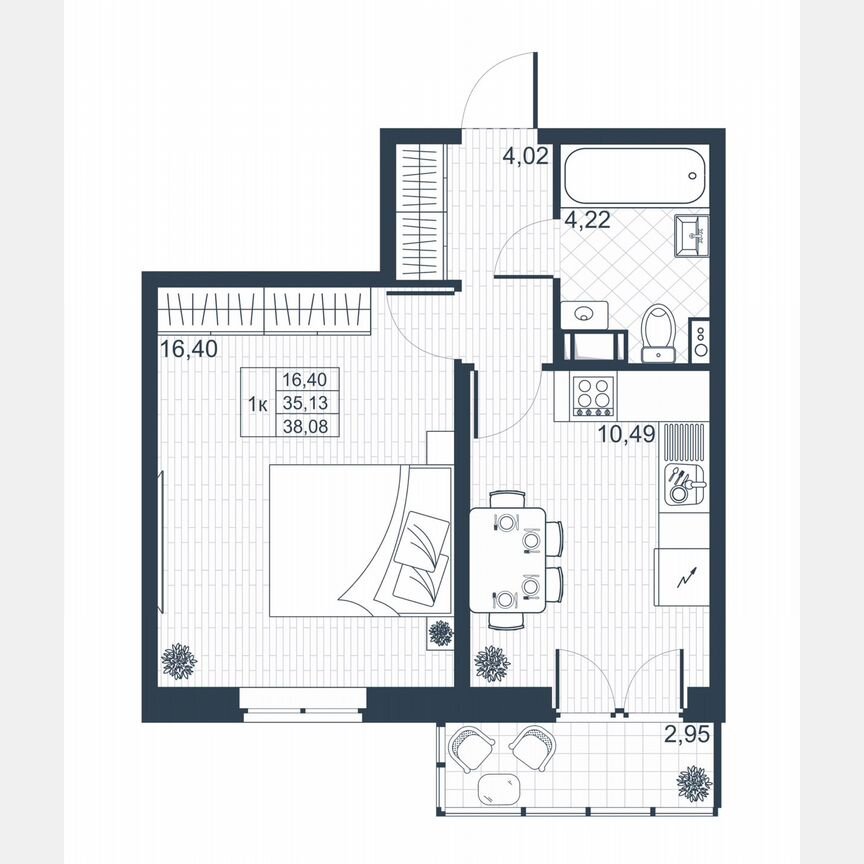 1-к. квартира, 36 м², 3/8 эт.