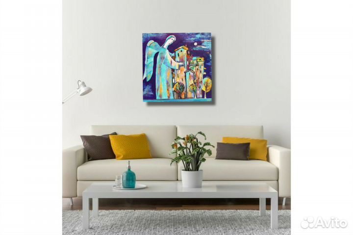 Картина Ангел и город маслом на заказ холс40х40 см