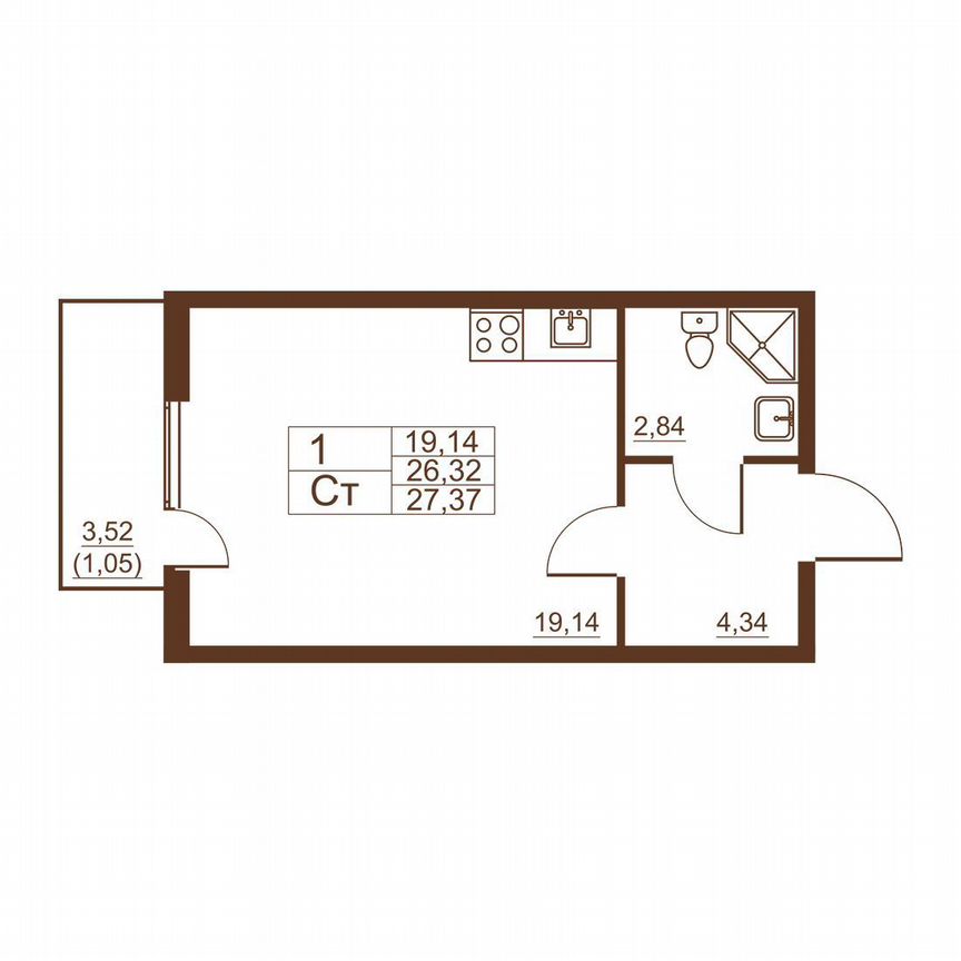 Квартира-студия, 27,4 м², 4/11 эт.