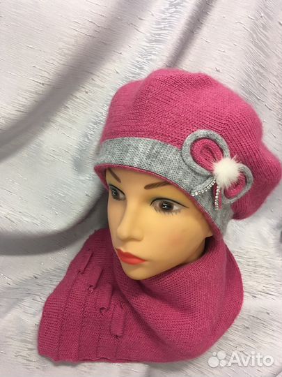 Стильный тёплый комплект -Берет с шарфом теплый