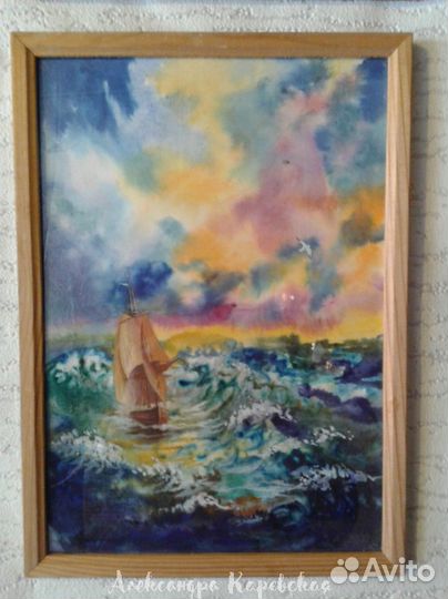 Картина акварелью.Морской пейзаж