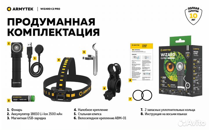 Налобный фонарь ArmyTek Wizard C2 Pro Magnet USB X