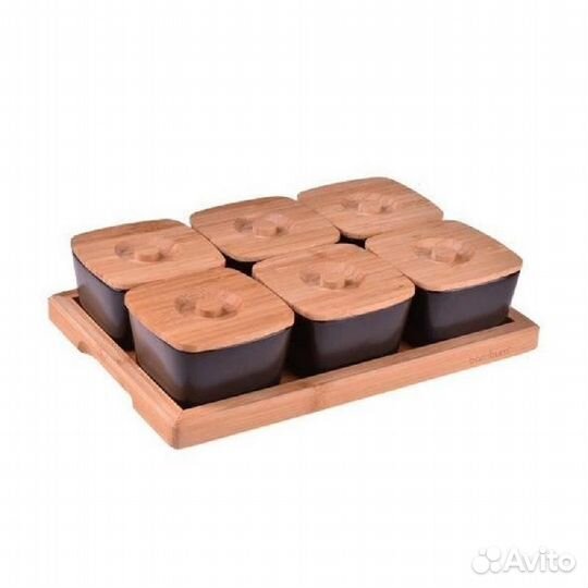 Набор соусников фарфоровый 6предметов с бамбуковым