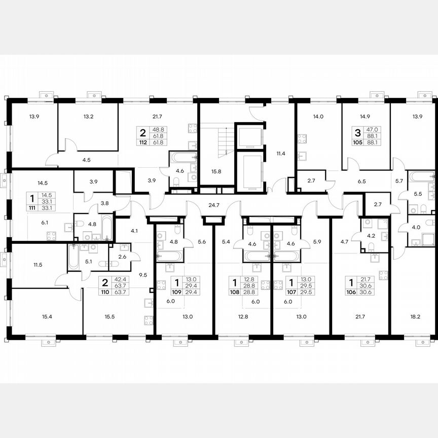 2-к. квартира, 61,8 м², 15/23 эт.